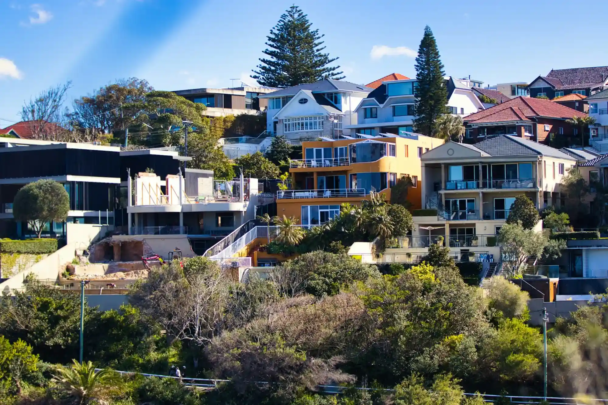 Leafy hillside homes in a coastal Auckland suburb